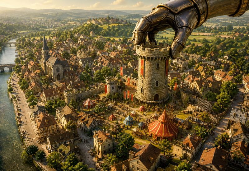 Un donjon posé dans une ville miniature